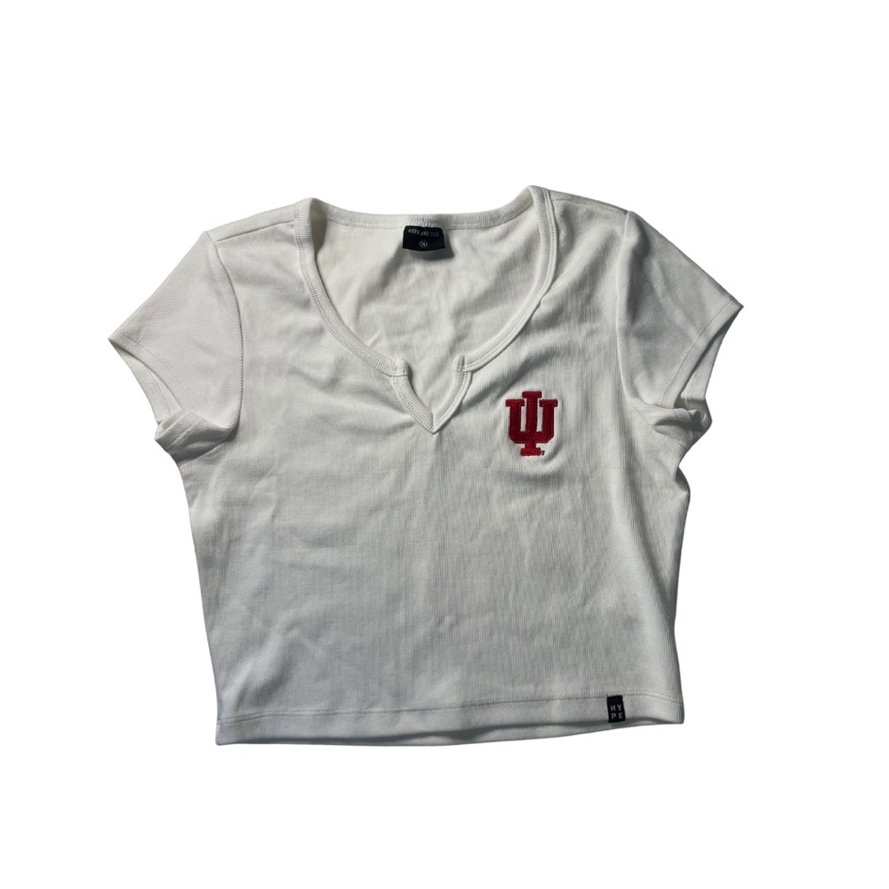 White V-Neck Indiana University Crop Top